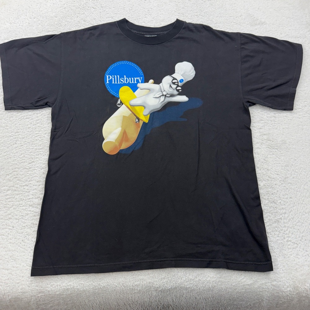 VTG Cronies Pillsbury‎ Doughboy Skateboard Rolling Pin Graphic T-Shirt L Black